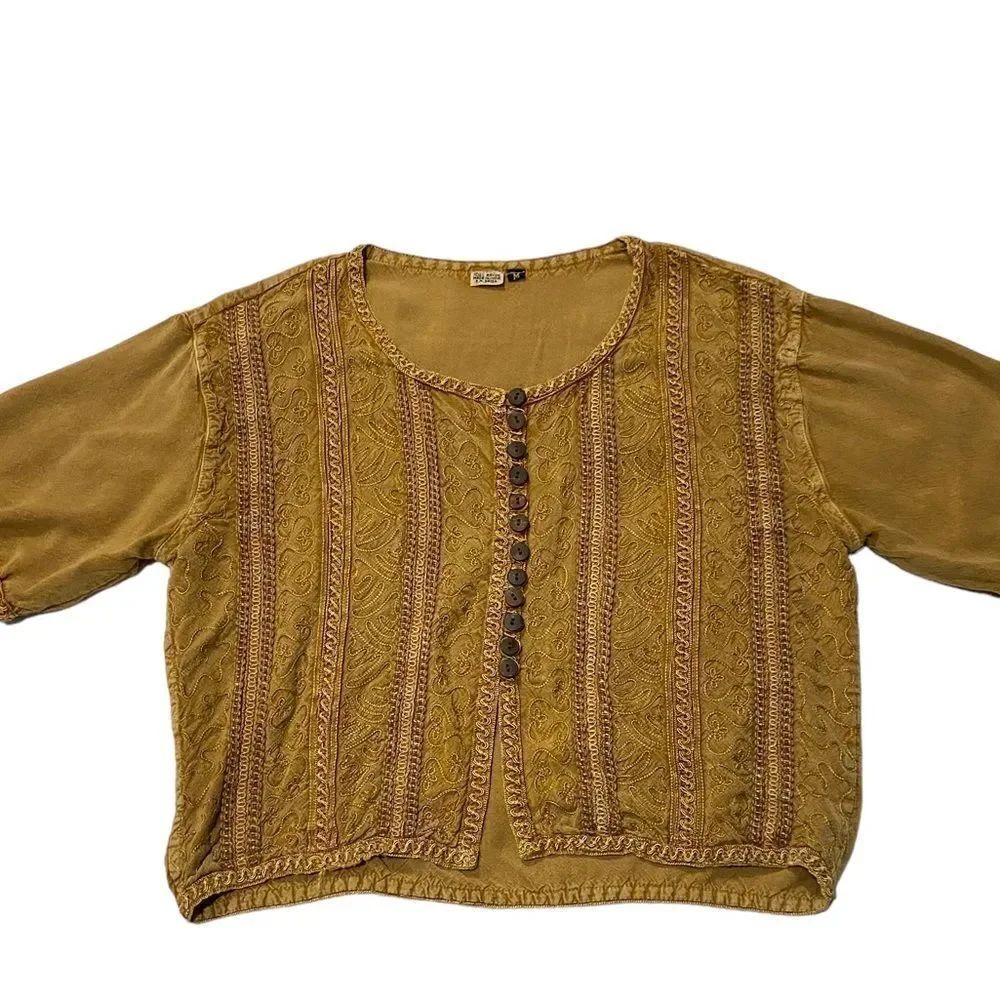 Vintage Handkerchief Netted Button Down Embroidered Boho Blouse - Picture 8 of 9
